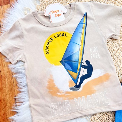 Conj. Camiseta Summer Local e Bermuda - Areia e Azul Jeans